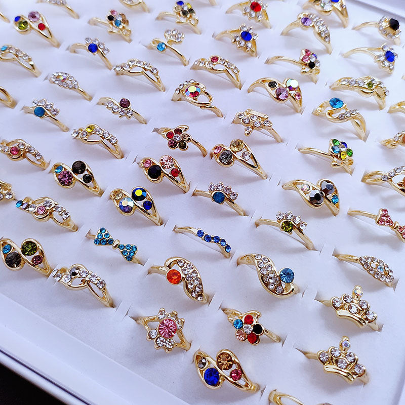100pcs/ Box Mixed Rhinestone Rings