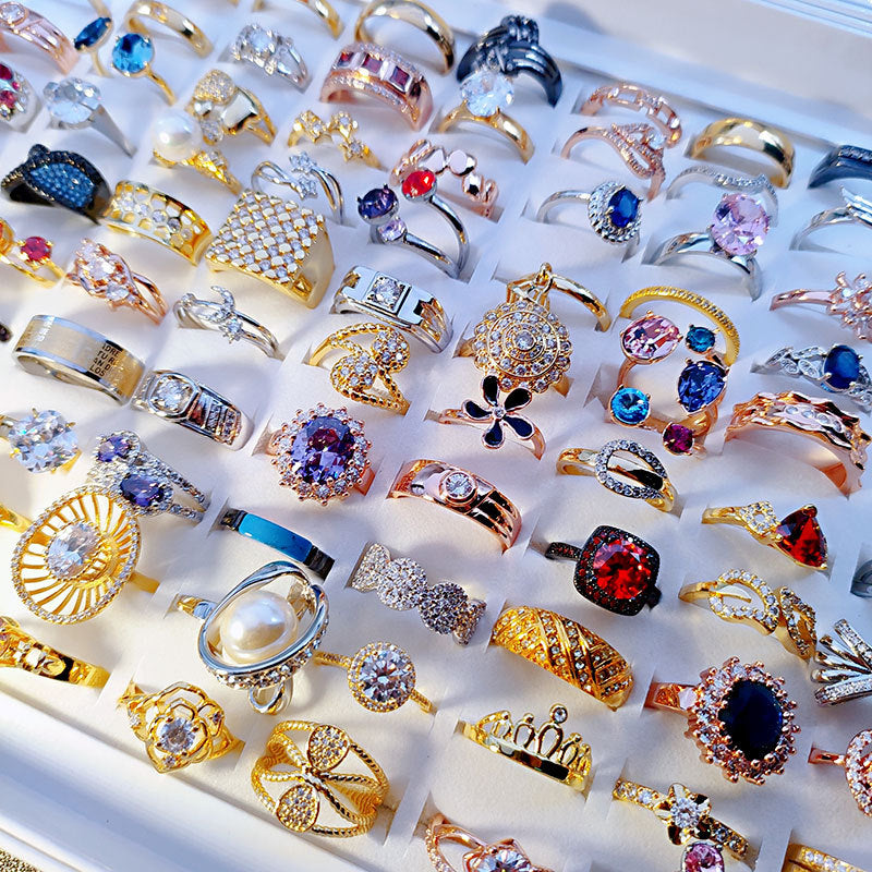 100pcs/ Box Mixed Zirconia Women's Rings