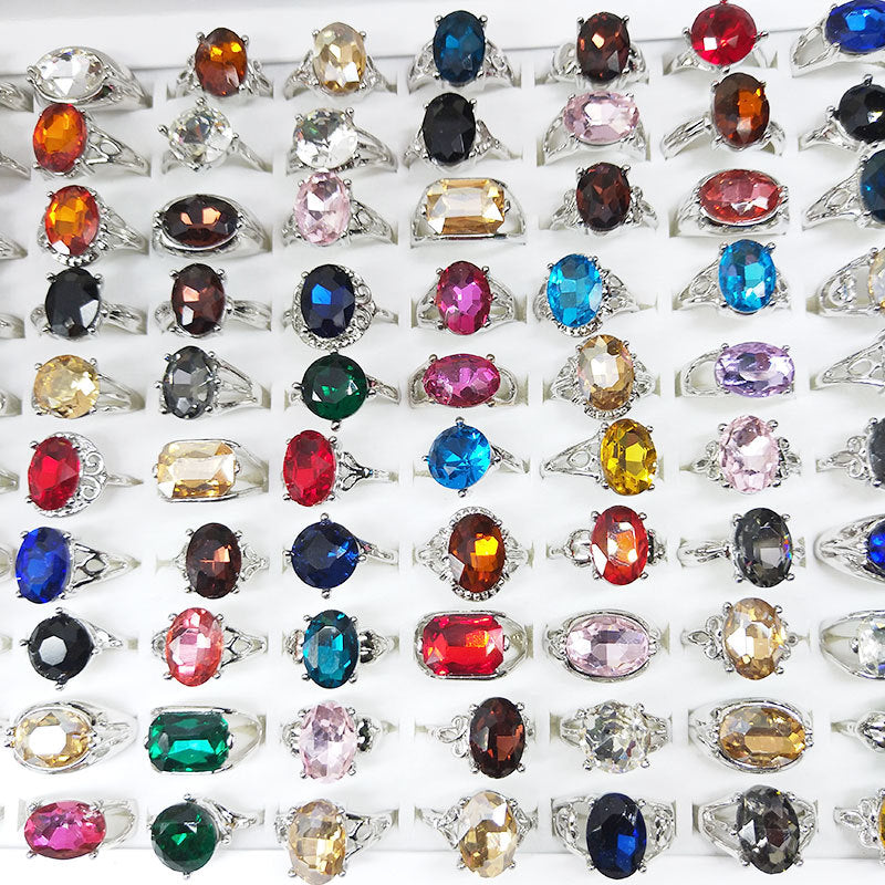 100pcs/ Box Mixed Colored Glass Rings