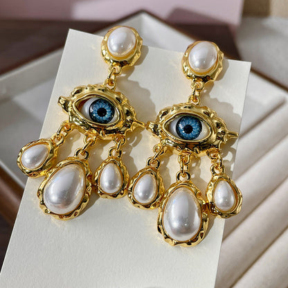 Vintage Gold Pearl Earrings Tassel Stud Earrings No Piercing Ear Clip