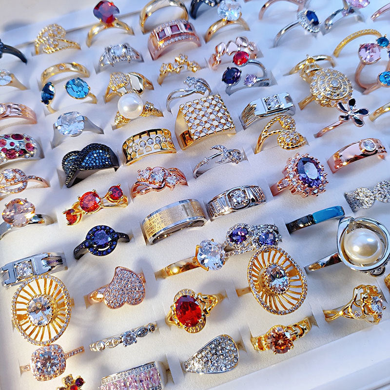 100pcs/ Box Mixed Zirconia Women's Rings