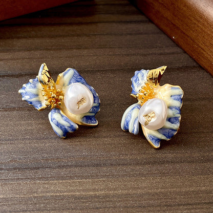 Vintage Gold Pearl Earrings Tassel Stud Earrings No Piercing Ear Clip