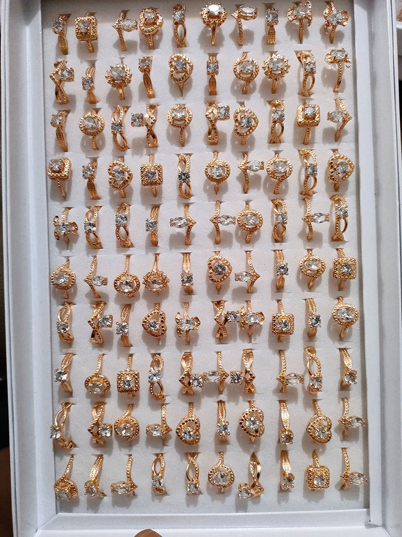 100pcs/ Box Mixed Zirconia Women's All-match Rings