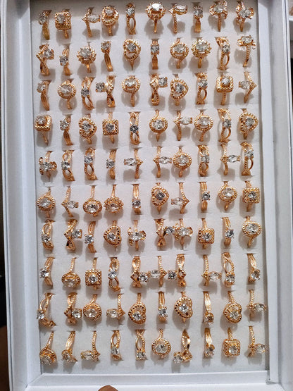 100pcs/ Box Mixed Zirconia Women's All-match Rings