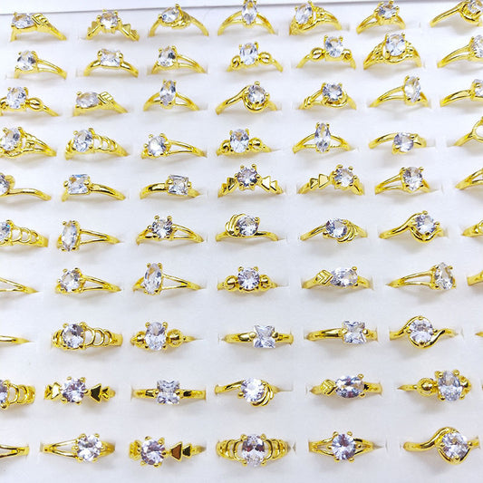 100pcs/ Box Mixed Zirconia Women's Rings