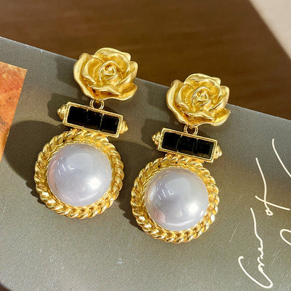 Vintage Gold Pearl Earrings Tassel Stud Earrings No Piercing Ear Clip