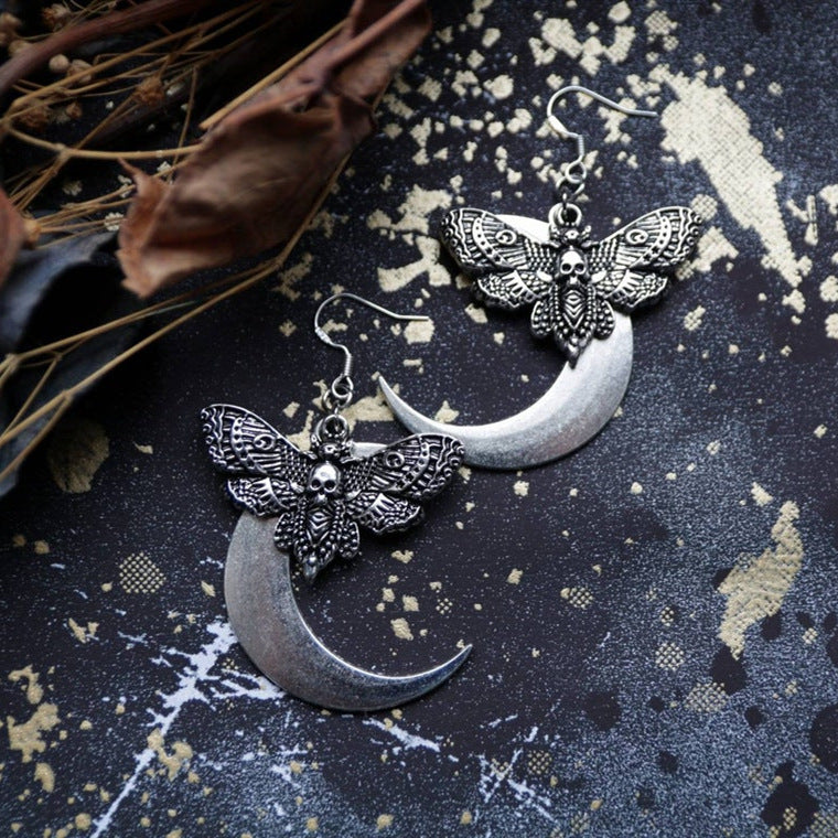 Gothic Skull Moth Earrings