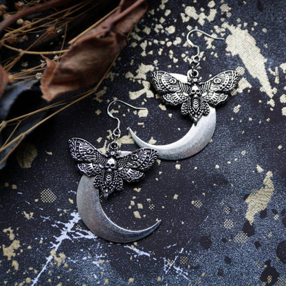 Gothic Skull Moth Earrings