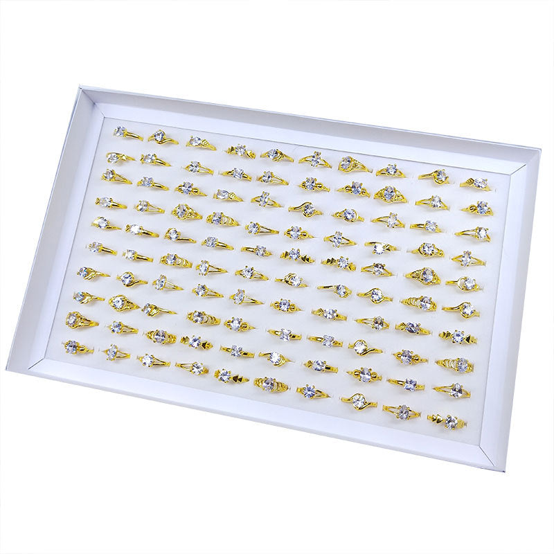 100pcs/ Box Mixed Zirconia Women's Rings