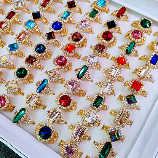 100pcs/ Box Mixed Fashion Rhinestone Rings