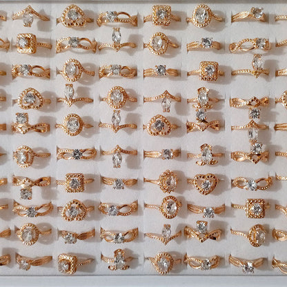 100pcs/ Box Mixed Zirconia Women's All-match Rings