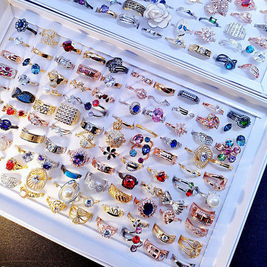 100pcs/ Box Mixed Zirconia Women's Rings