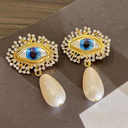 Vintage Gold Pearl Earrings Tassel Stud Earrings No Piercing Ear Clip