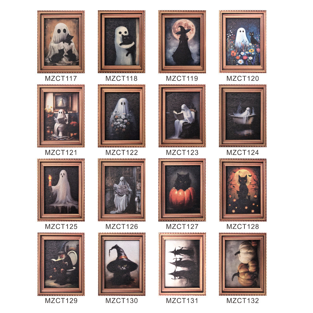 Halloween Retro Photo Frame Magnetic Fridge Magnet Wooden Poster Fridge Magnet Home Decoration Refrigerator Magnets