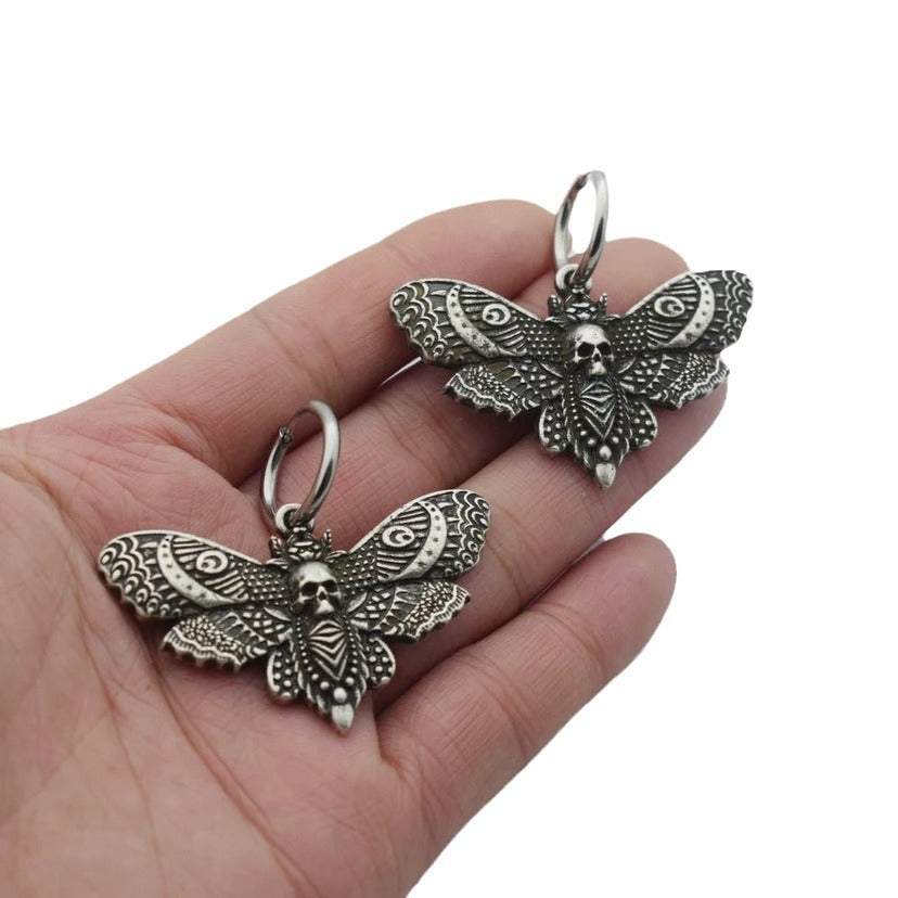 Gothic Skull Moth Earrings