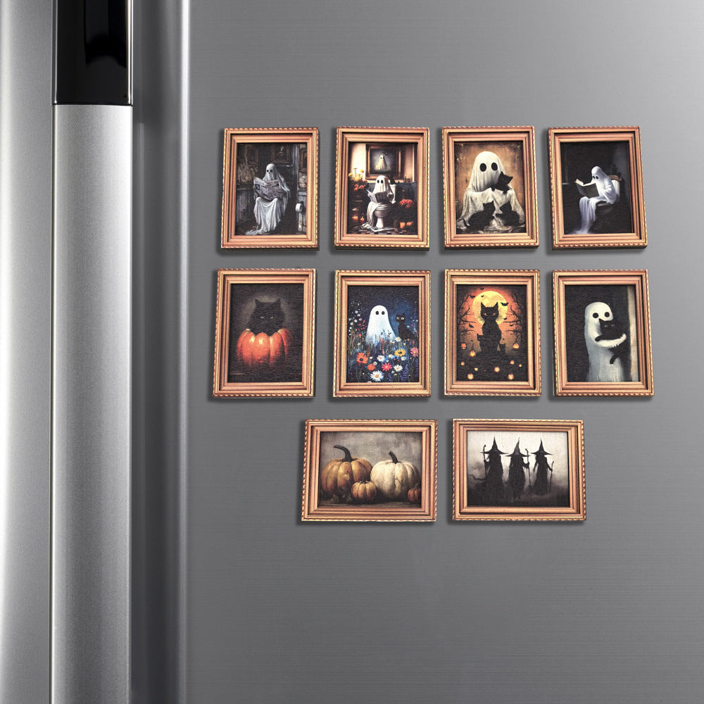 Halloween Retro Photo Frame Magnetic Fridge Magnet Wooden Poster Fridge Magnet Home Decoration Refrigerator Magnets