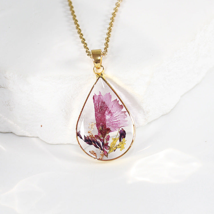 Natural dried flower specimen necklace