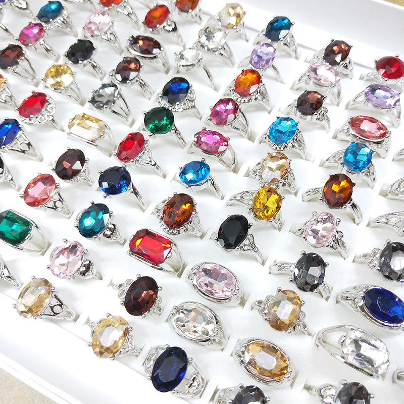 100pcs/ Box Mixed Colored Glass Rings
