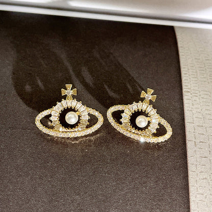 Vintage Gold Pearl Earrings Tassel Stud Earrings No Piercing Ear Clip