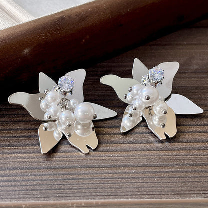 Vintage Gold Pearl Earrings Tassel Stud Earrings No Piercing Ear Clip