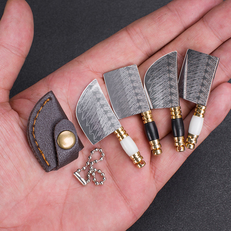 Mini Portable Laser Damascus Pattern Pocket Knife Keychain with Cover