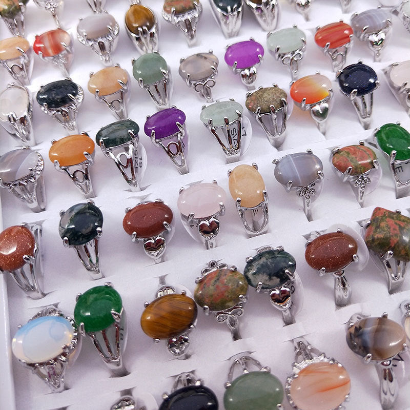 100pcs/ Box Mixed Stone Alloy Rings