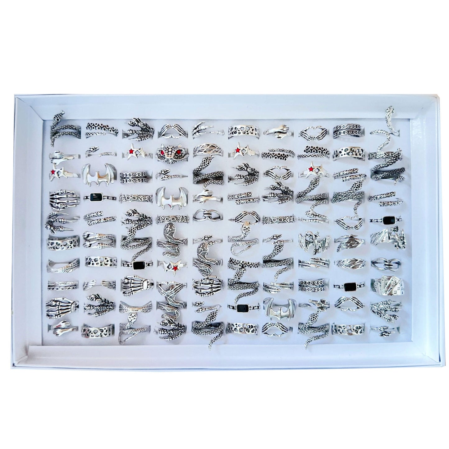 100pcs/ Box Mixed Snake-Shaped Dragon Claw Rings