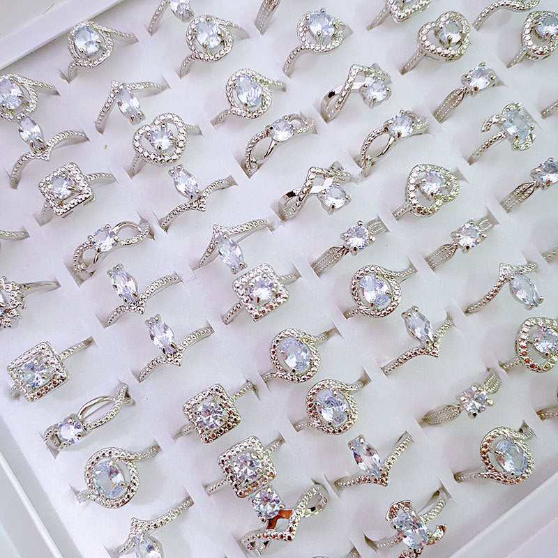 100pcs/ Box Mixed Zirconia Women's All-match Rings