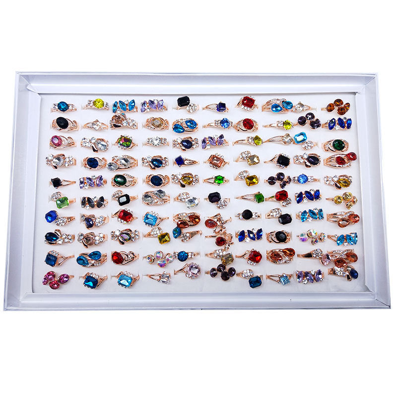 100pcs/ Box Mixed Colored Glass Rings
