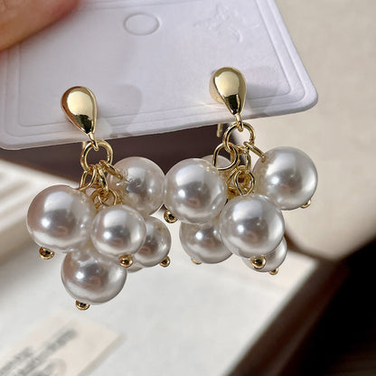 Vintage Gold Pearl Earrings Tassel Stud Earrings No Piercing Ear Clip