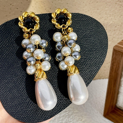 Vintage Gold Pearl Earrings Tassel Stud Earrings No Piercing Ear Clip