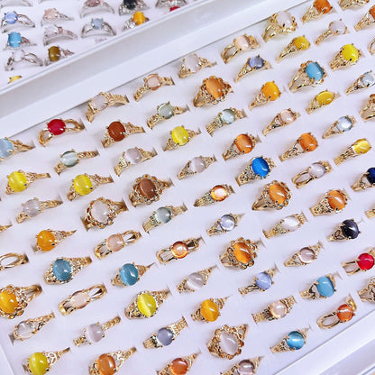 100pcs/ Box Mixed Cat's Eye Women's Rings