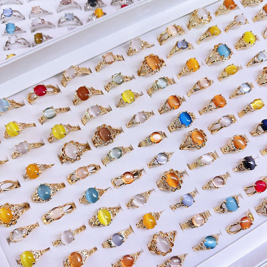 100pcs/ Box Mixed Cat's Eye Women's Rings