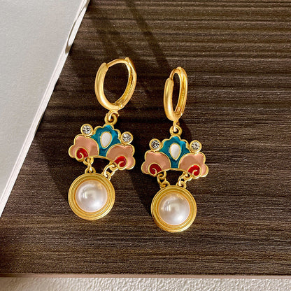 Vintage Gold Pearl Earrings Tassel Stud Earrings No Piercing Ear Clip