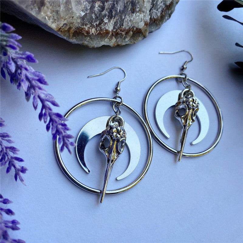 Moon and Skull Pendant Gothic Earrings
