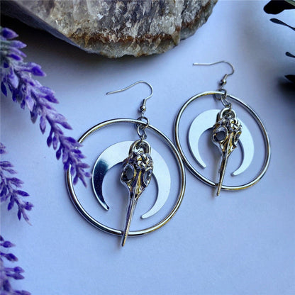 Moon and Skull Pendant Gothic Earrings