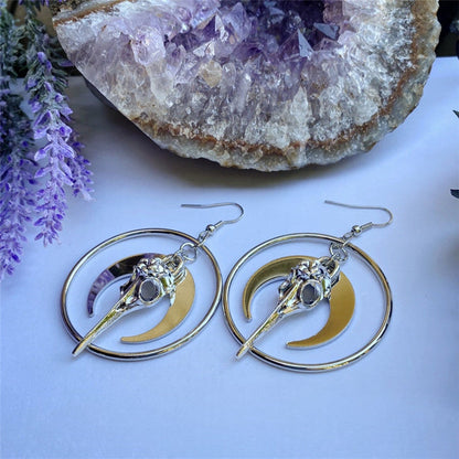 Moon and Skull Pendant Gothic Earrings