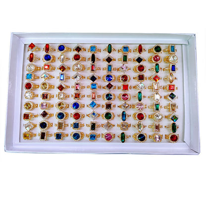 100pcs/ Box Mixed Fashion Rhinestone Rings