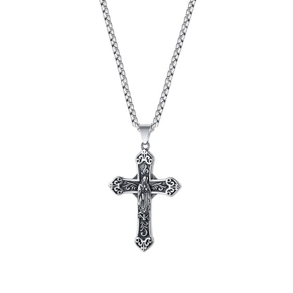 Blessed Virgin Mary Stainless Steel Cross Pendant Necklace- Mj/Mnp