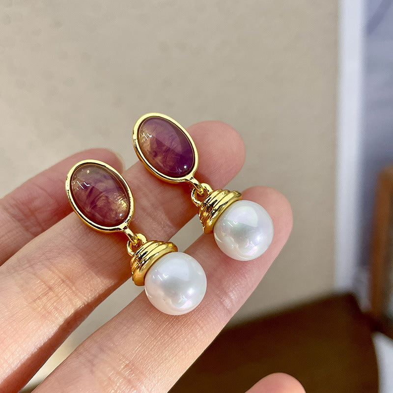 Vintage Gold Pearl Earrings Tassel Stud Earrings No Piercing Ear Clip