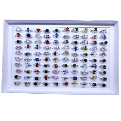 100pcs/ Box Mixed Fashion Zirconia Rings