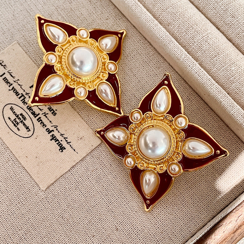 Vintage Gold Pearl Earrings Tassel Stud Earrings No Piercing Ear Clip