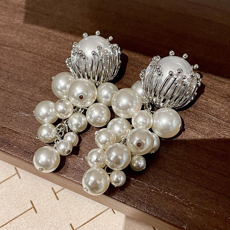 Vintage Gold Pearl Earrings Tassel Stud Earrings No Piercing Ear Clip