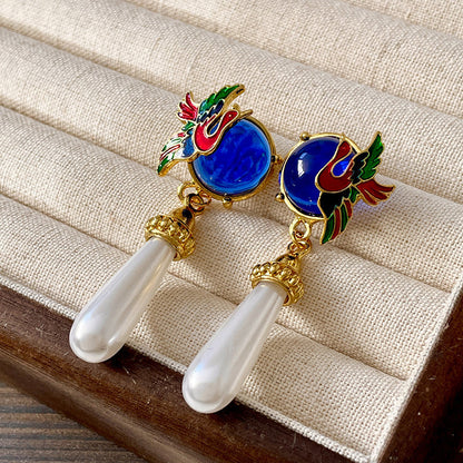 Vintage Gold Pearl Earrings Tassel Stud Earrings No Piercing Ear Clip