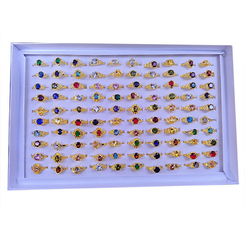 100pcs/ Box Mixed Classic Zirconia Rings