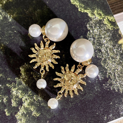 Vintage Gold Pearl Earrings Tassel Stud Earrings No Piercing Ear Clip