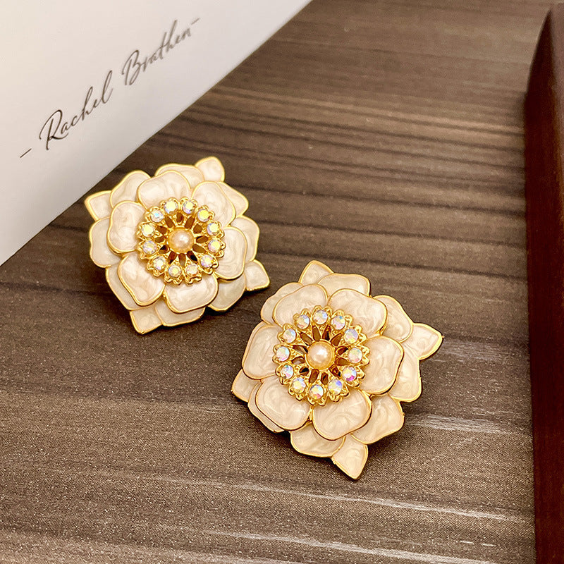 Vintage Gold Pearl Earrings Tassel Stud Earrings No Piercing Ear Clip