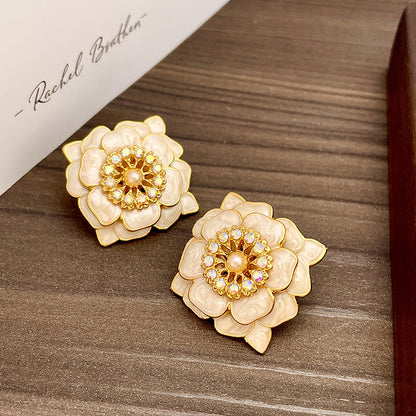 Vintage Gold Pearl Earrings Tassel Stud Earrings No Piercing Ear Clip