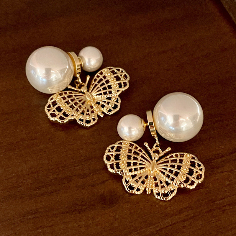 Vintage Gold Pearl Earrings Tassel Stud Earrings No Piercing Ear Clip