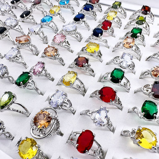 100pcs/ Box Mixed Fashion Zirconia Rings